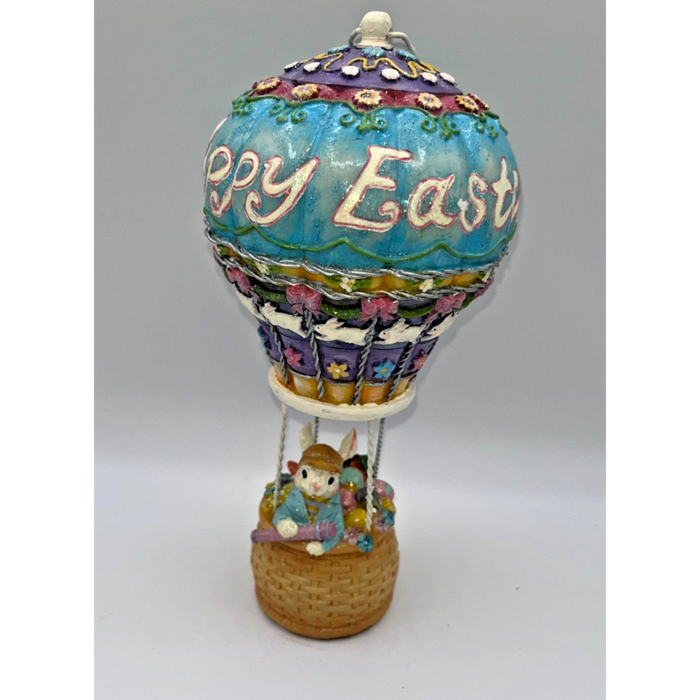 Vintage HTF Beautiful Happy Easter Bunny Rabbit In A Hot Air Balloon Flying - Picture 2 of 16